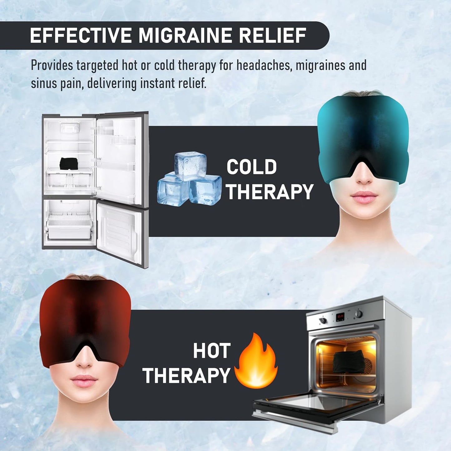 Endless Migraine Relief Cap - Stretchable Ice Head Wrap for Cold & Hot Therapy | Reusable Gel Pack for Tension, Stress, Puffy Eyes, Sinus, and Headache Relief | Wearable Black Hat