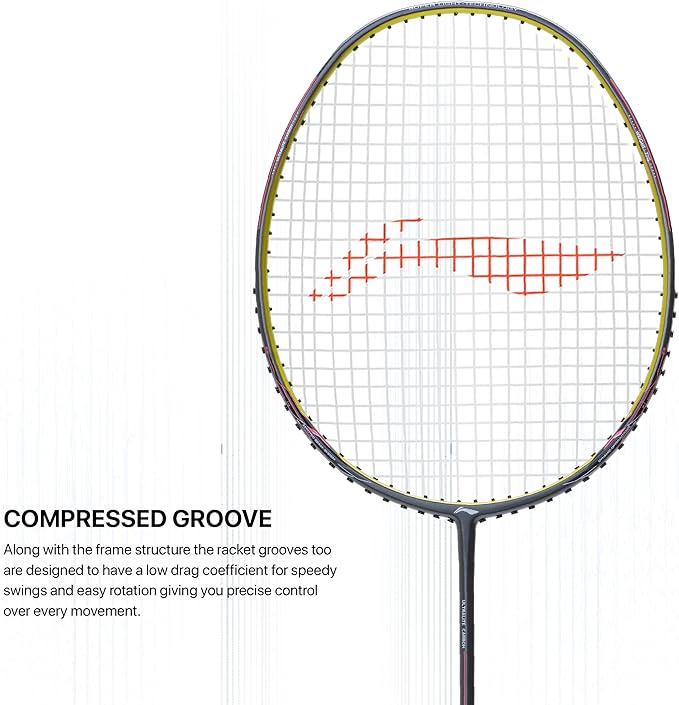Li-Ning Wind Lite 700 II Carbon Fibre Badminton Strung Racket with Full Cover | For Intermediate | Dynamic Optimum Frame | Heavy Head | Maximum String Tension- 28lbs | Size: 77gm