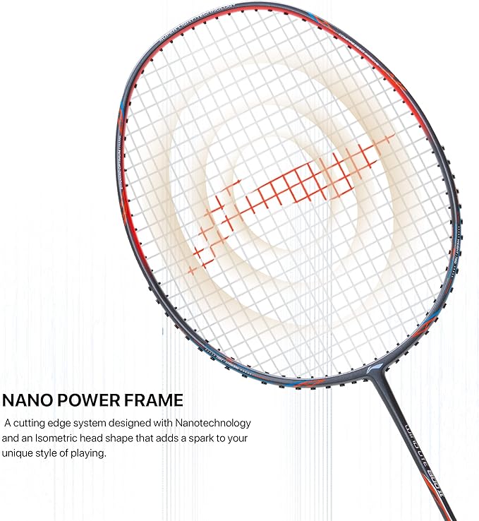Li-Ning Wind Lite 800 II Carbon Fibre Badminton Strung Racket with Full Cover | For Intermediate | Dynamic Optimum Frame | Heavy Head | Maximum String Tension- 28lbs | Size: 78gm