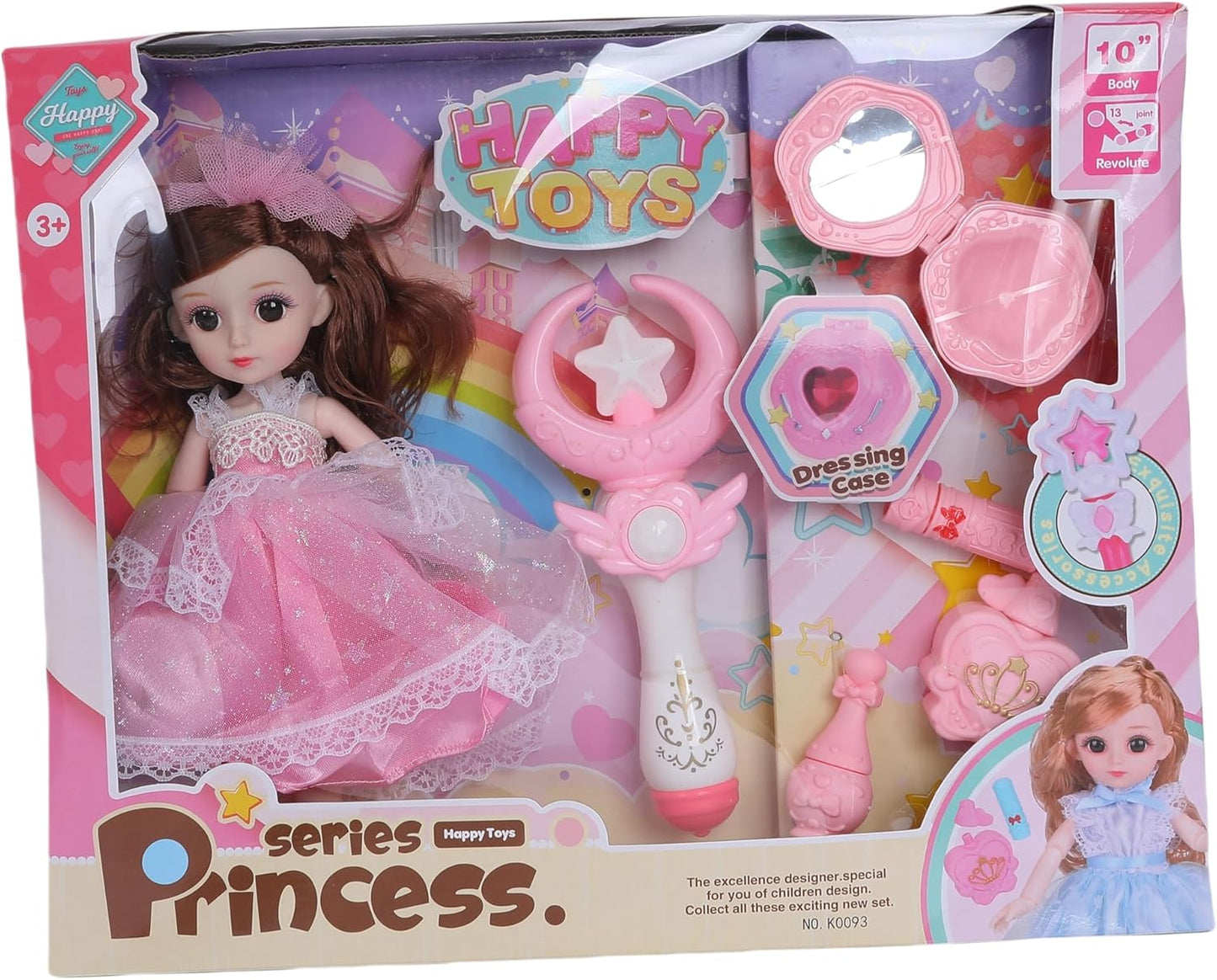 FUNFY 13-Joints 10" Princess Doll Set | Assorted | Accessories: Staff and Perfume Bottle | Ignites Imaginative Play and Royal Adventures | Fit for Princess Girls