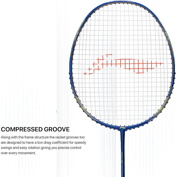 Li-Ning Wind Lite 700 II Carbon Fibre Badminton Strung Racket with Full Cover | For Intermediate | Dynamic Optimum Frame | Heavy Head | Maximum String Tension- 28lbs | Size: 77gm