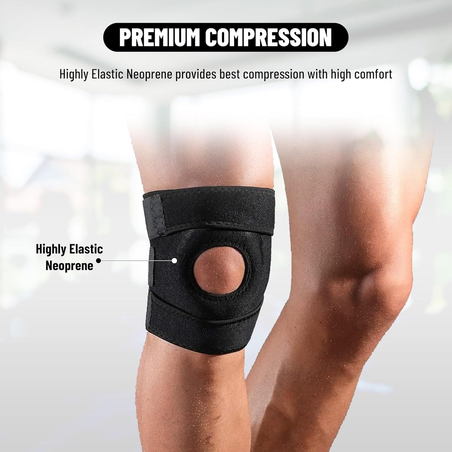 Endless Adjustable Elastic Slip-in Knee Support - Pack of 2 | Black | Material: Neoprene | For Arthritis, Meniscus Tear, ACL, Knee Pain Relief, Runner, Sport, Gym, Sports, Exercise, Workout, Cycling