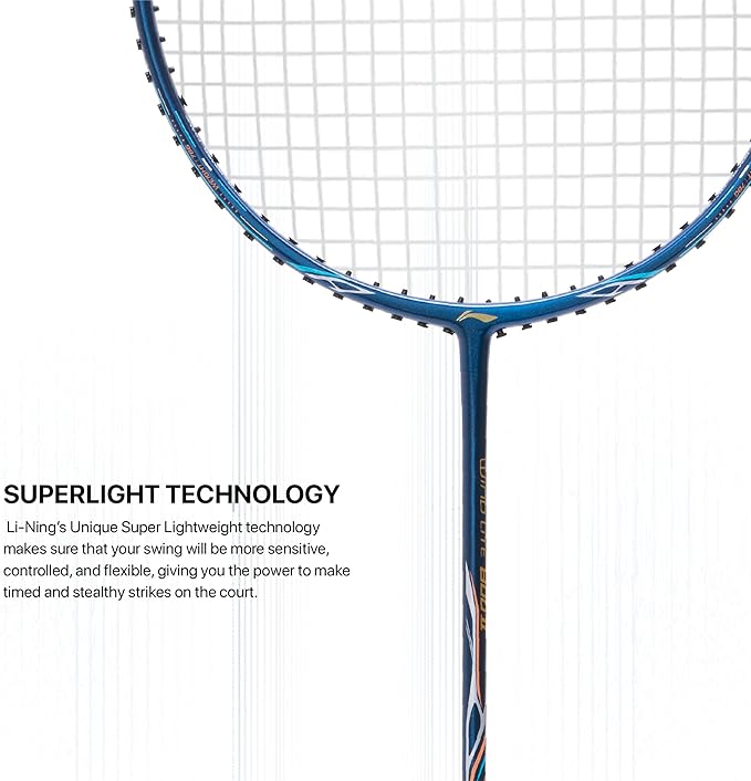 Li-Ning Wind Lite 800 II Carbon Fibre Badminton Strung Racket with Full Cover | For Intermediate | Dynamic Optimum Frame | Heavy Head | Maximum String Tension- 28lbs | Size: 78gm
