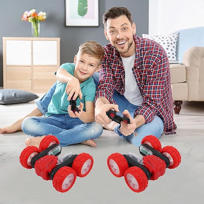 FUNFY 4WD High-Speed RC Butterfly Stunt Toy Car | Assorted | with 360° Flat and V Shape Rotation, Double Side Drive| Anti-Slip Shock Proof Tyres | Displaying Various Messages for Kids