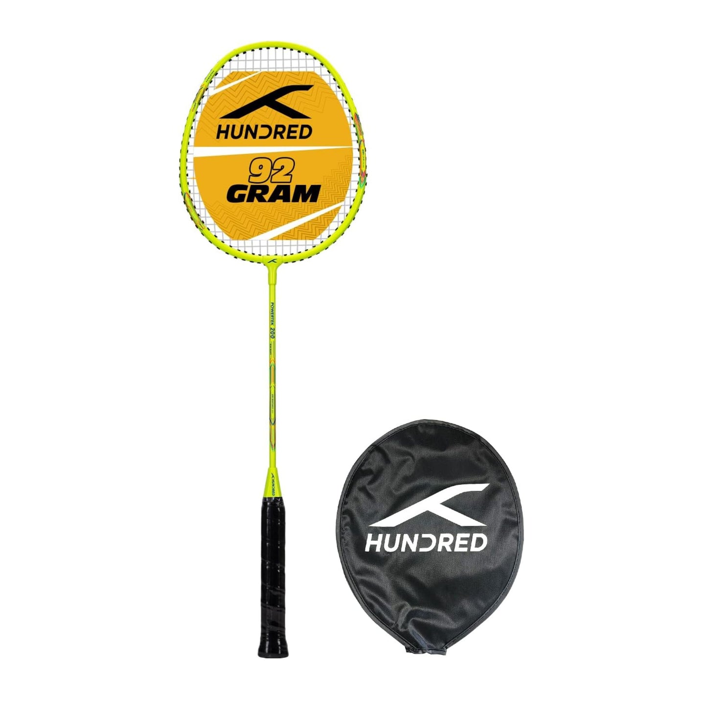 HUNDRED Powertek 200 PRO Strung Badminton Racquet with Head Cover | Material: Aluminium | Intermediate Level | Weight: 95gm | Maximum String Tension- 18-20lbs