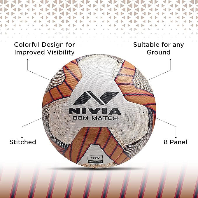 Nivia DOM01 Match PU Football (Golden, Size 5) | Machine Stitched | 8 Panel | PU Micro Fiber top Layer | Soccer Ball | Latex Bladder Core