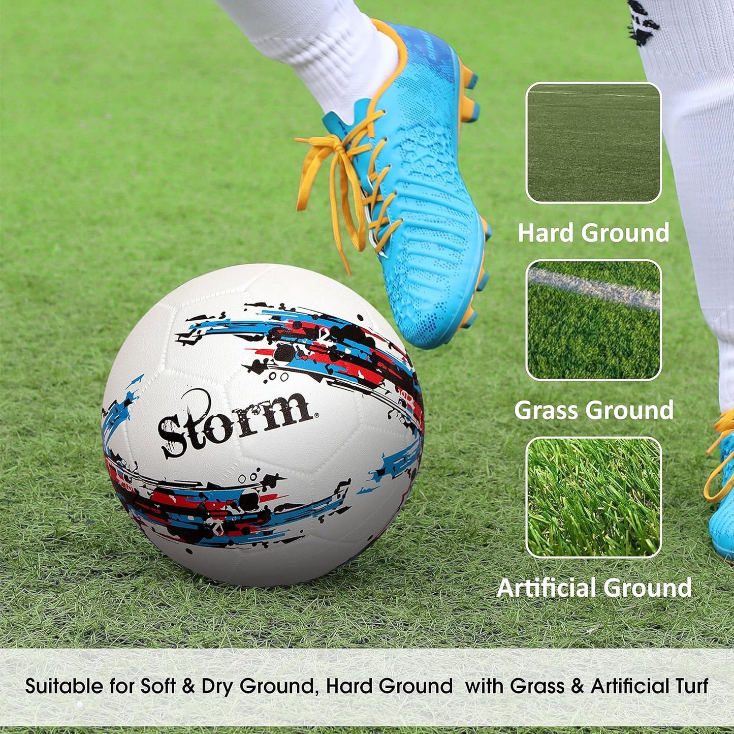 Nivia Storm Football (White, Size 5) | Rubberized Moulded | Suitable for Hard Ground Without Grass | Training Ball | Soccer Ball