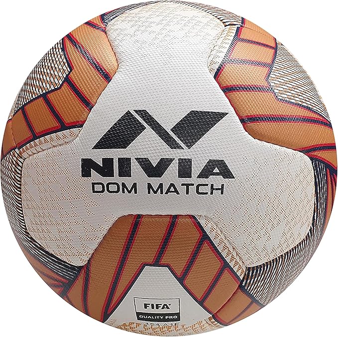 Nivia DOM01 Match PU Football (Golden, Size 5) | Machine Stitched | 8 Panel | PU Micro Fiber top Layer | Soccer Ball | Latex Bladder Core