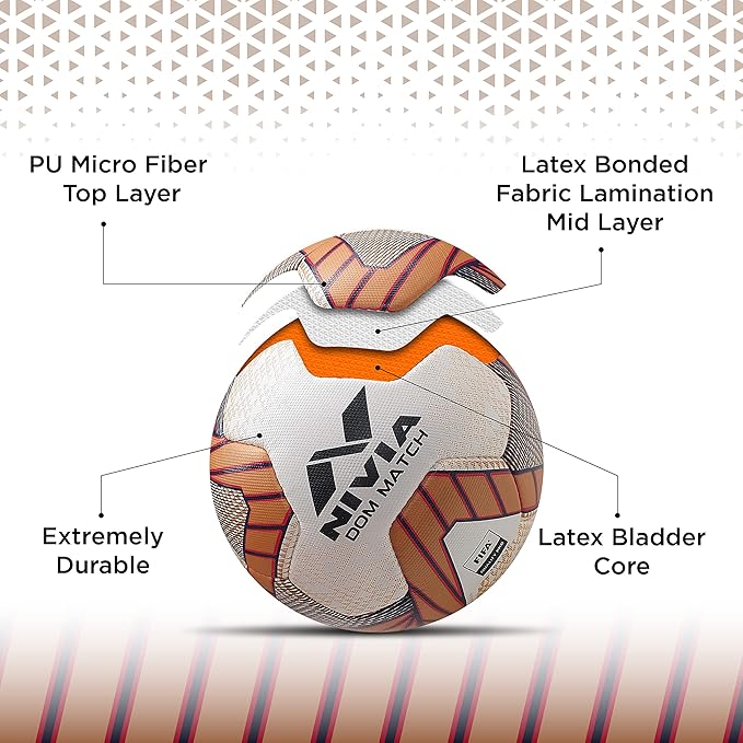 Nivia DOM01 Match PU Football (Golden, Size 5) | Machine Stitched | 8 Panel | PU Micro Fiber top Layer | Soccer Ball | Latex Bladder Core