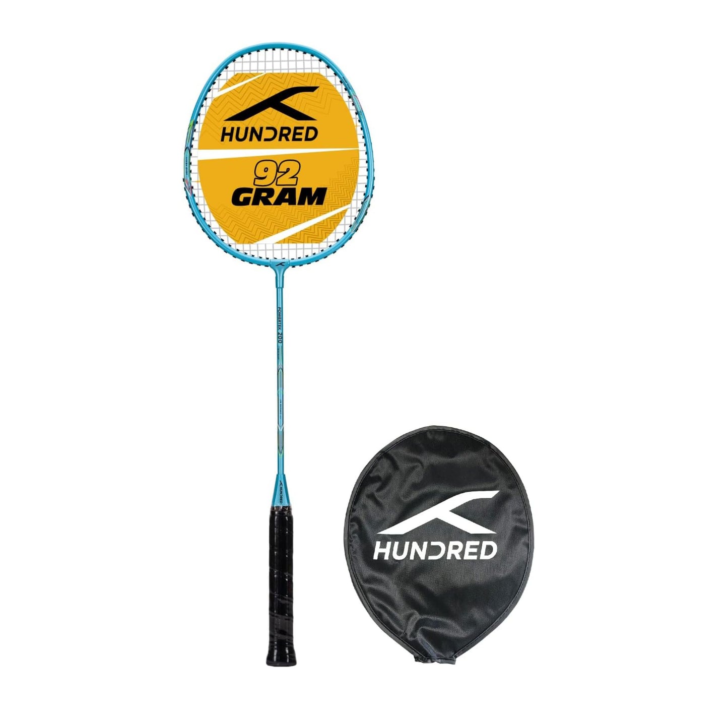 HUNDRED Powertek 200 PRO Strung Badminton Racquet with Head Cover | Material: Aluminium | Intermediate Level | Weight: 95gm | Maximum String Tension- 18-20lbs