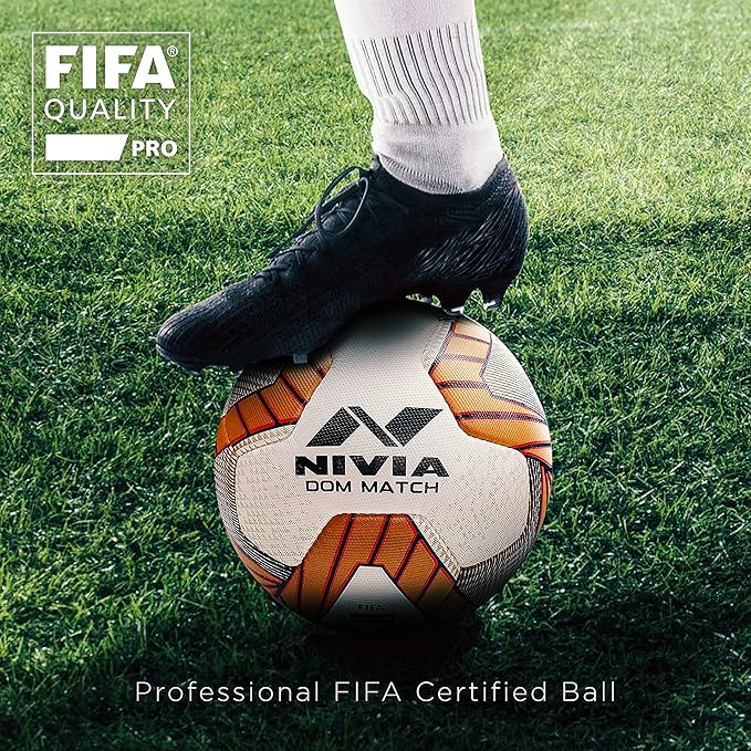 Nivia DOM01 Match PU Football (Golden, Size 5) | Machine Stitched | 8 Panel | PU Micro Fiber top Layer | Soccer Ball | Latex Bladder Core
