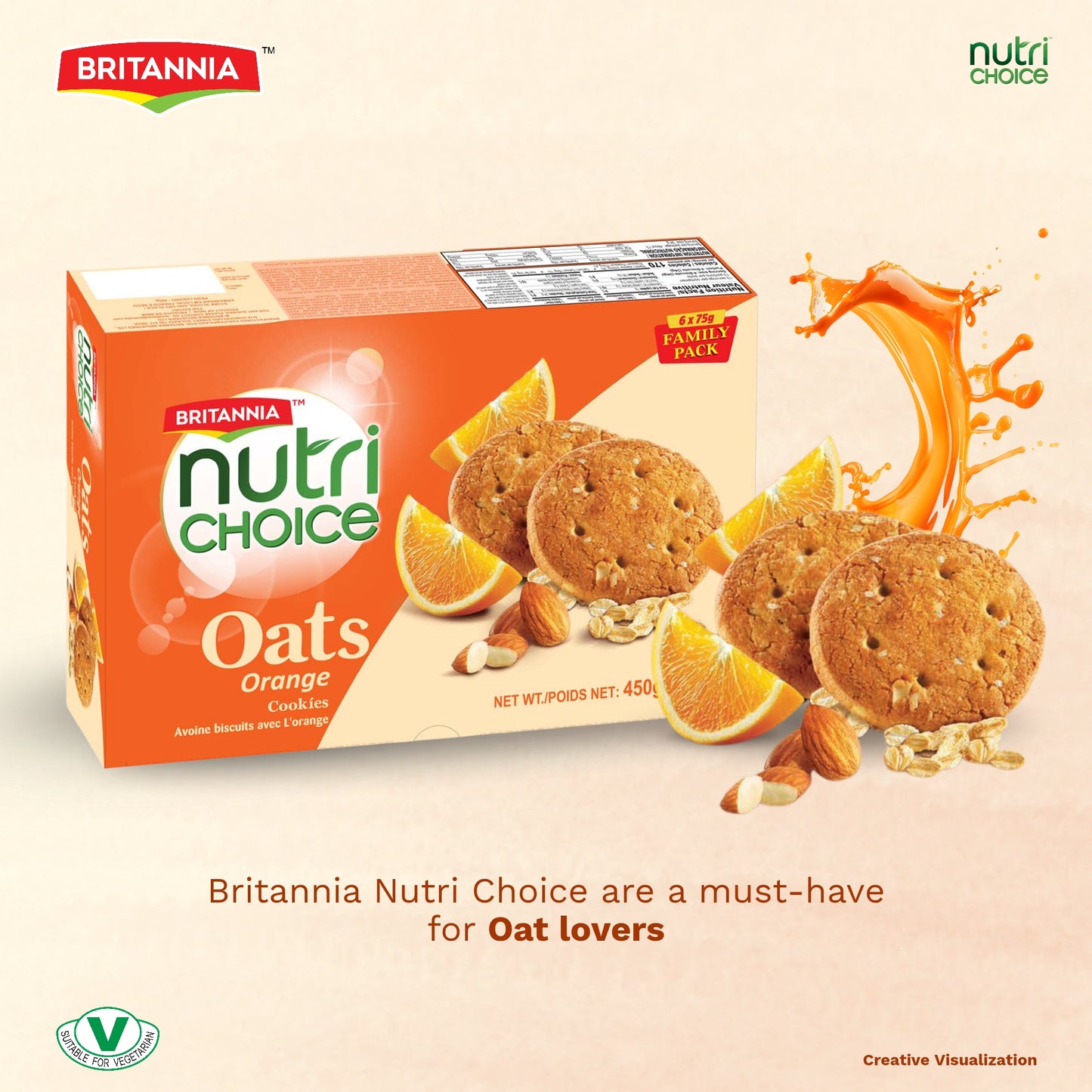 Britannia NutriChoice Oats Orange Biscuits Family Pack (6X75g)