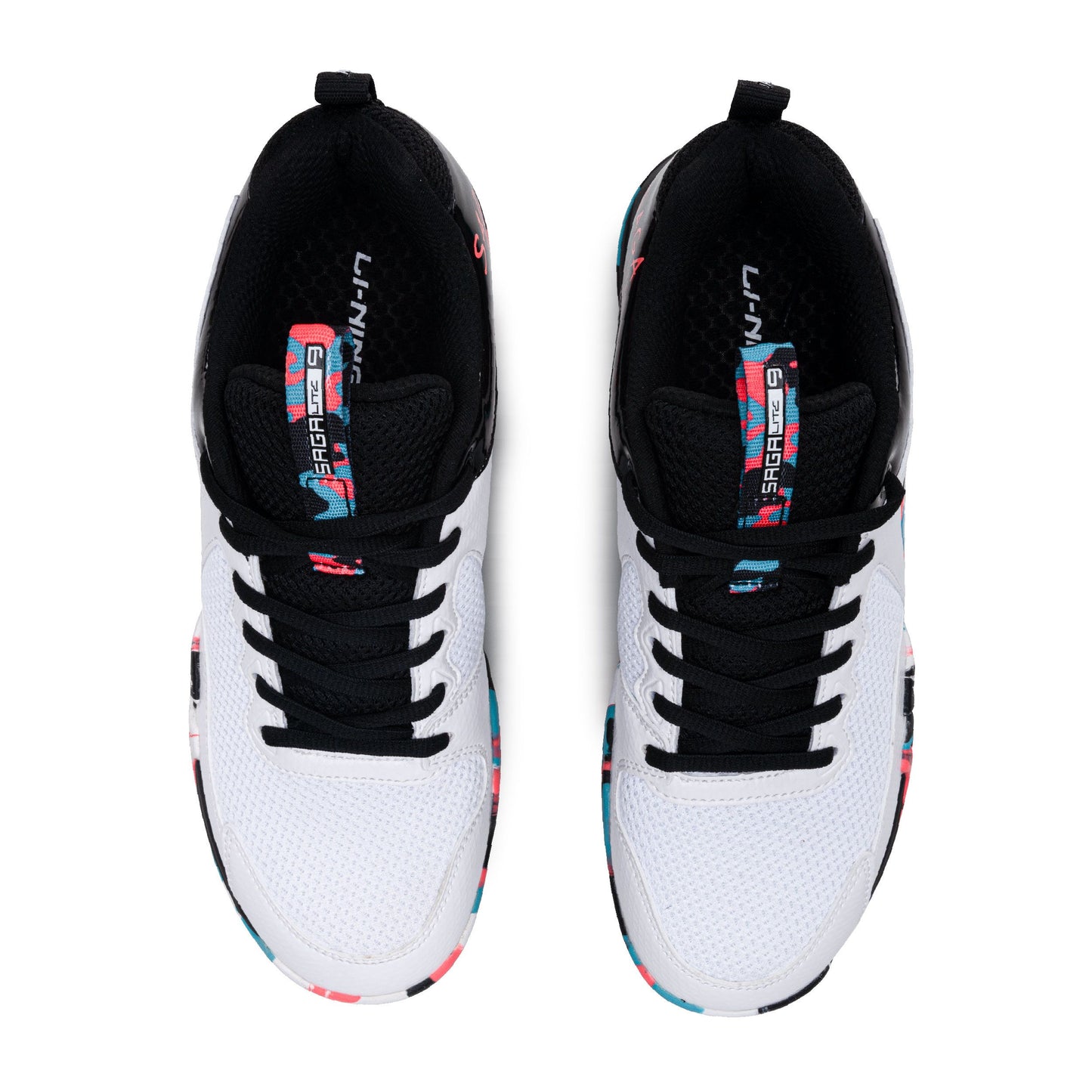 Li-Ning Saga Lite 9 Non-Marking Badminton Shoes | Lightweight & Shock Absorption | Sports Footwear For Unisex | Material: Polyester & TPU Upper | White/Black/Orange/Blue |