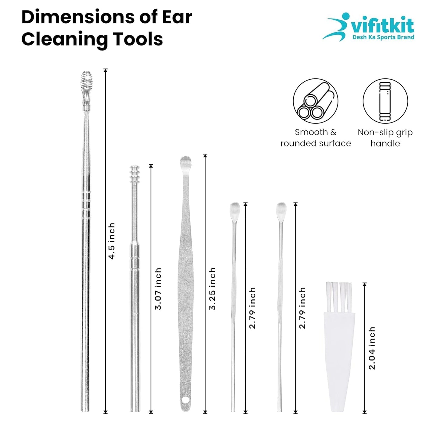VFK by Trendy Home Ear Cleaning Kit Reusable Ear Wax Cleaner Tool Set with Storage Box - Ear Wax Remover Tool Kit with Ear Curette Cleaner and Spring Earbuds Cleaner (6 Pcs, Stainless Steel)