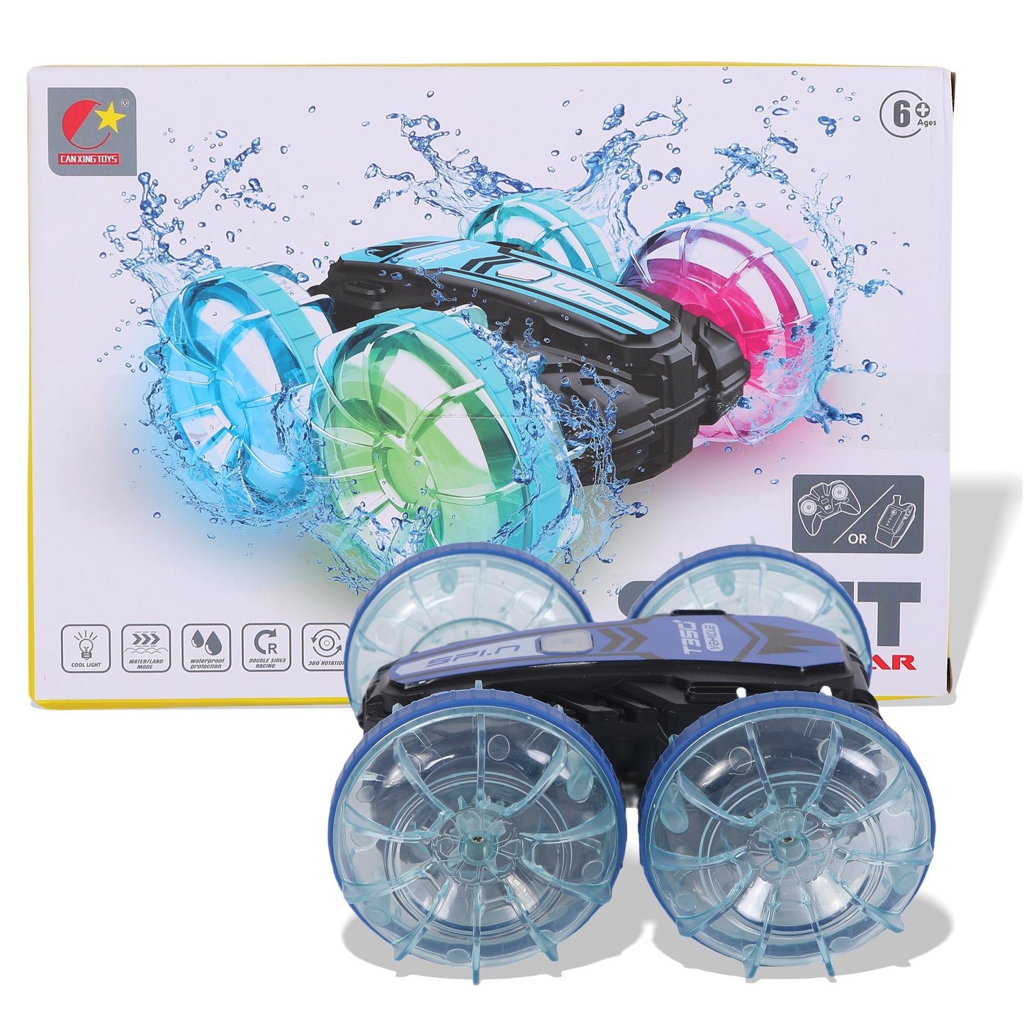 FUNFY Aqua Stunt RC Car With Illuminating Lights | 4WD with Water-Resistant | Multicolor |Kids All-Terrain Marvel Delivers Thrilling Stunts both on Land and in Aquatic Environments