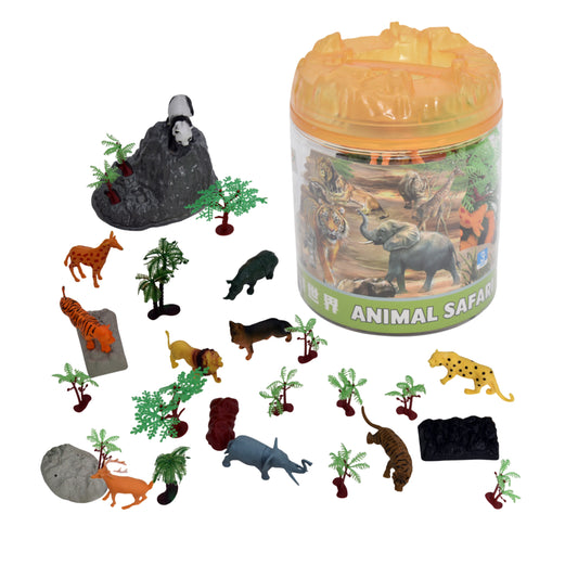 FUNFY Wild Animal Safari And Forest Toy Set With Box | Multicolor | Assortment Of Miniature Includes 10 Animal Figures With 18 Forest Trees and Rocks | Encourage Imaginative Play | For Kids