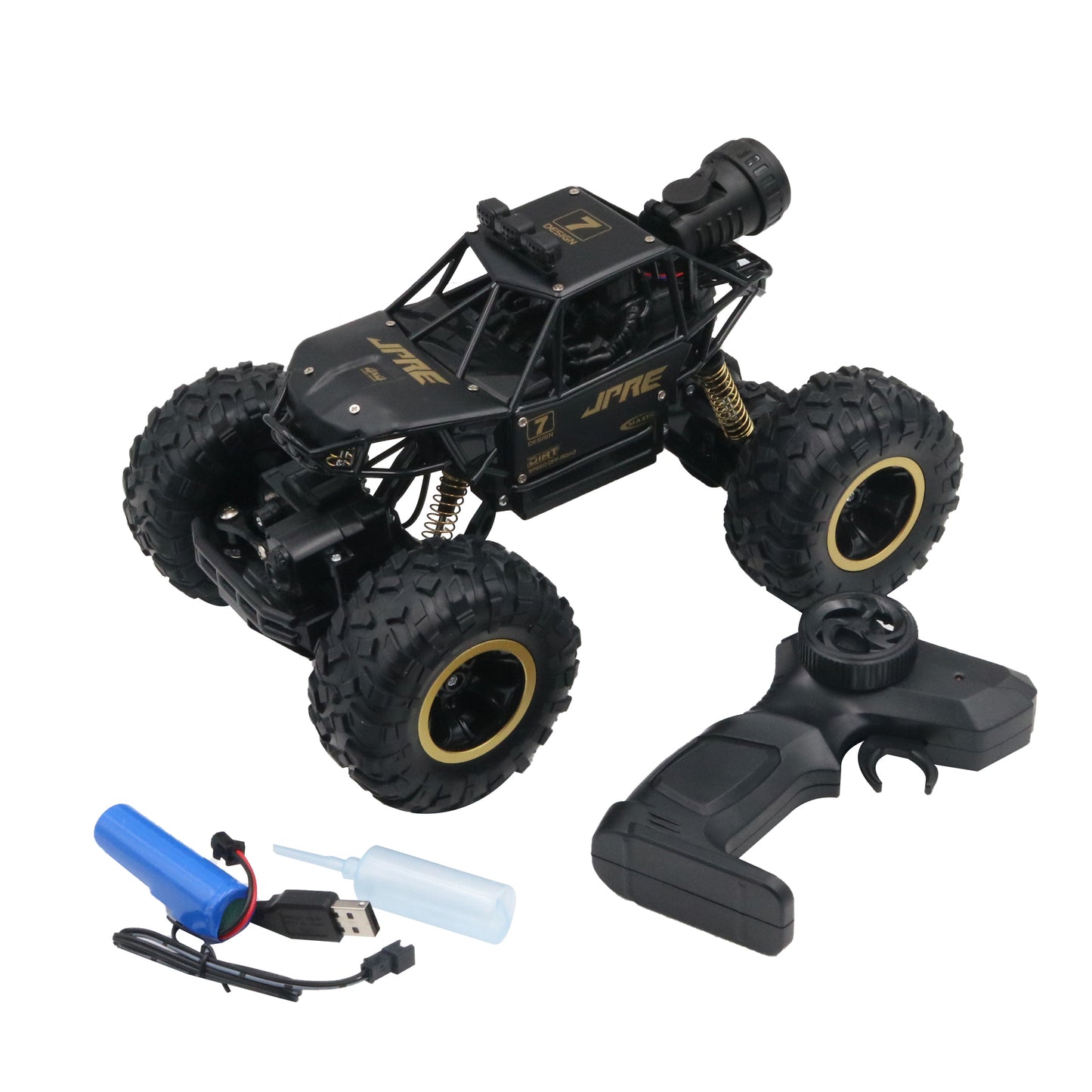 FUNFY FYRCC16001 1:16 Rock Explorer RC Toy Car With 4WD | Black | With 4 Soft Suspensions, Dual Motor, Lightning Mist Spray, Better gripping Tyres, Rugged Body and Rechargeable Battery for Kids Gift