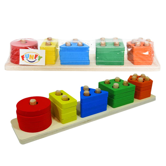 FUNFY Wooden Numbered And Shape Stacking Building Blocks | Wood | Montessori Wooden Sorting & Stacking Toys for Toddlers and Preschool Kids | Color Recognition Stacker, Shape Sorter Gift