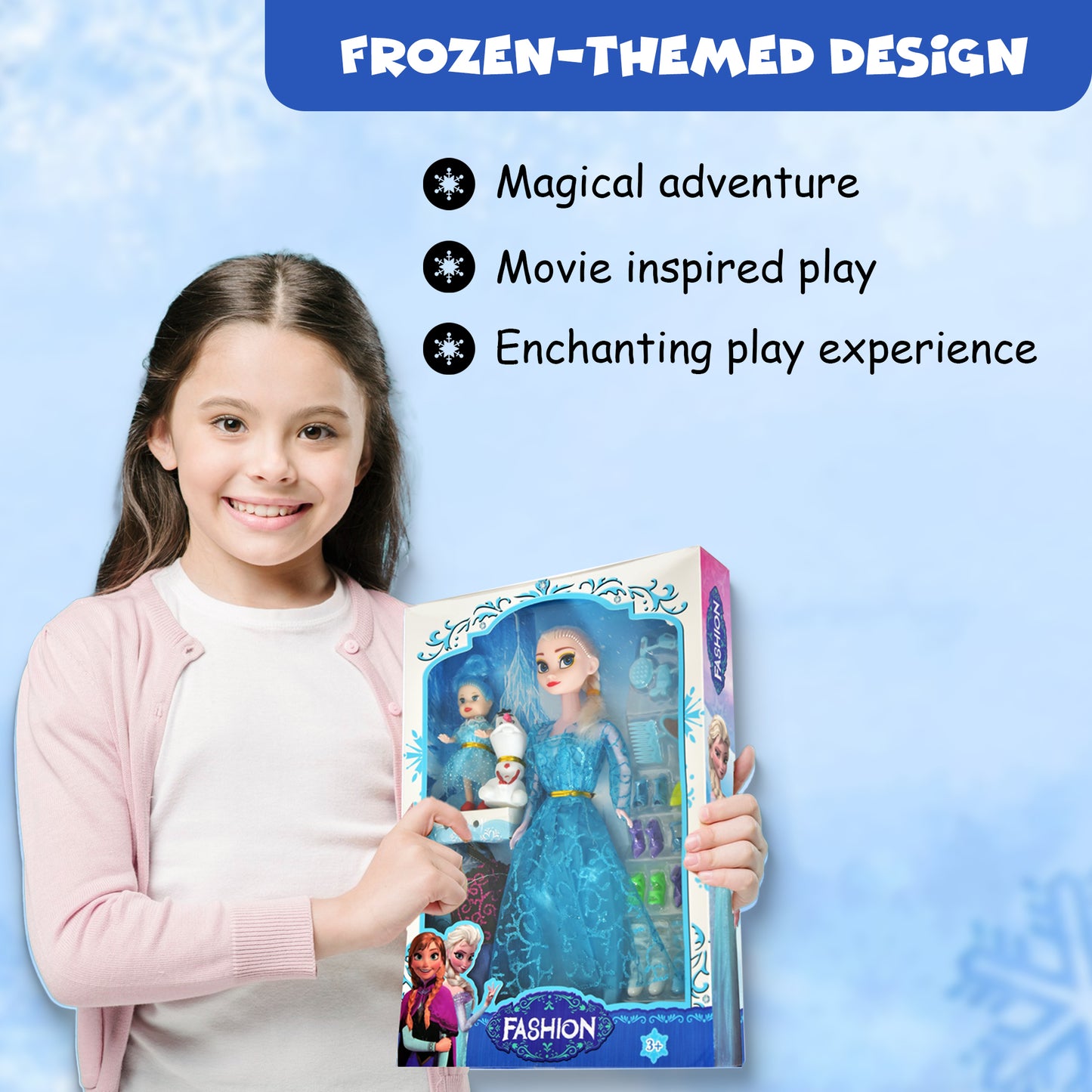 FUNFY 11" Ice Princess Doll Set | Includes Two Additional Small Dolls | Blue | Material: Plastic | Array of Accessories Including Dresses, Shoes, Comb and Mirror For Extended Play | For Girls