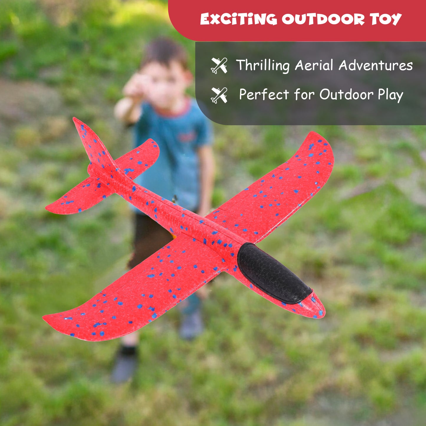 FUNFY Outdoor Foam Airplane Launcher Gun | EPP Polymer and Plastic |Blue and Red |2 Aircraft Gliders for Exciting Aerial Adventures | Provides Hours of Entertainment for Kids