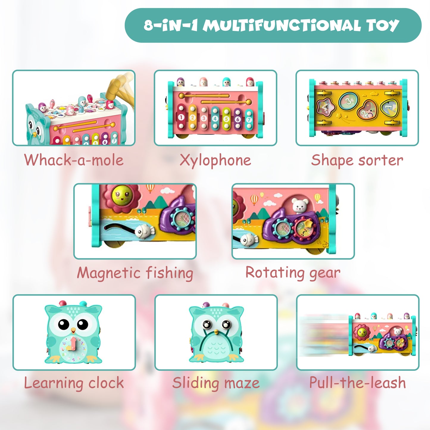 FUNFY 8-in-1 Montessori Educational Toy | Material: Plastic | Multifunctional Learning Cube with Fishing Game, Xylophone, and More for Early Childhood Development | Perfect Gift for Toddlers Ages