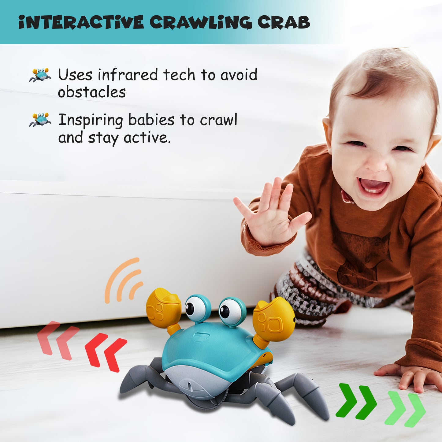 FUNFY Crawling Crab Baby Toy with Rechargeable Battery |Material: Plasic| Lights & Music| Interactive Learning & Entertainment Toys for Infants, Toddlers, & Kids | Color:Yellow