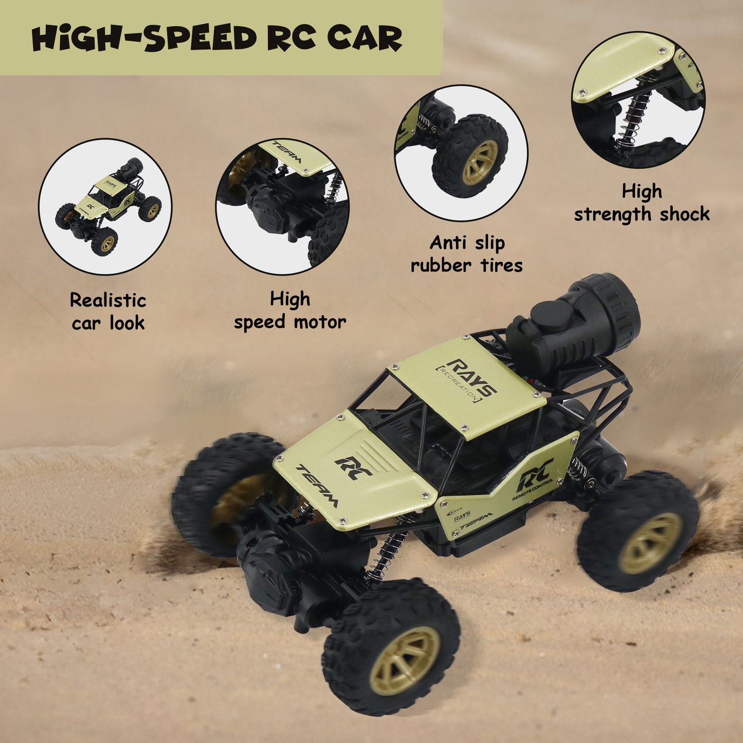 FUNFY 1:18 Rock Crawler RC Toy Car With 4WD | Black | With 4 Soft Suspensions, Dual Motor, Lightning Mist Spray, Better gripping Tyres, Aluminium Body and Rechargeable Battery |For Kids Gift