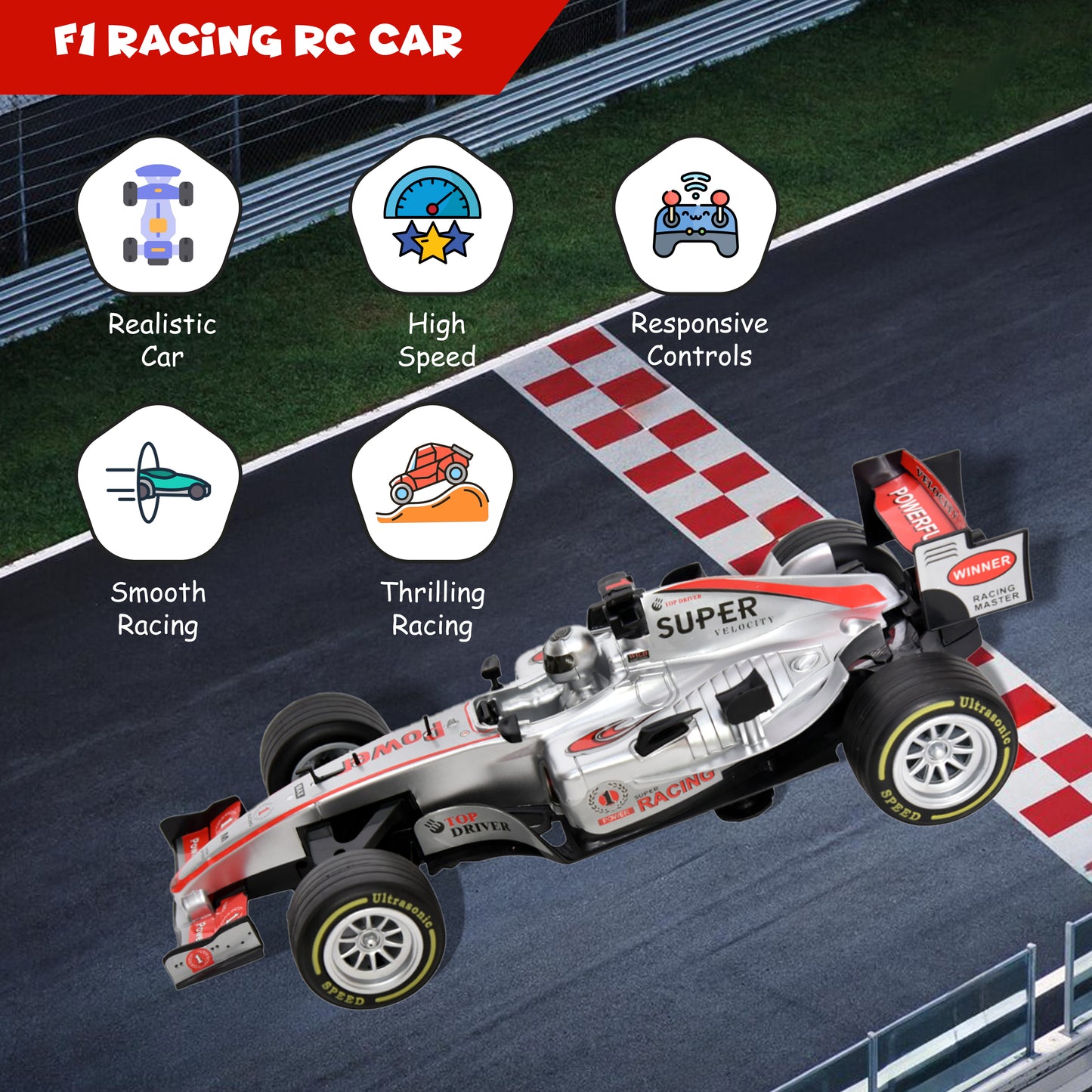 FUNFY 1:12 Scale F1 Racing Remote Control Car | 4WD High-Quality RC |Silver| Plastic | Thrilling and Realistic Racing Experience | Perfect Gift for Kids