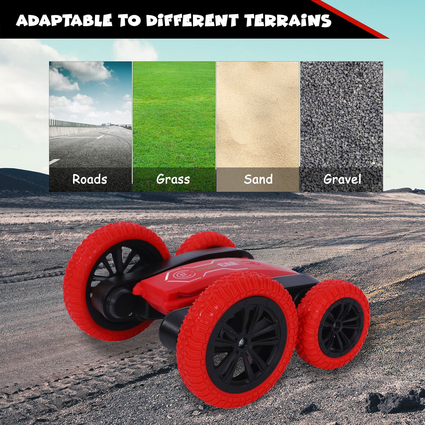 FUNFY 4WD High-Speed RC Butterfly Stunt Toy Car | Assorted | With 360° Flat and V Shape Rotation, Double Side Drive | Anti-Slip Shock Proof Tyres | Displaying Various Messages for Kids
