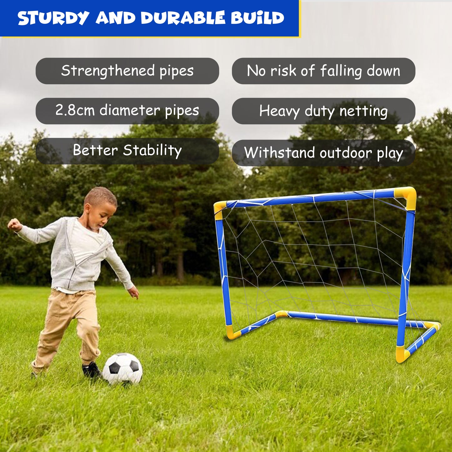 FUNFY Football/Soccer Goal Post Set | Plastic | Contains Pump, Goal Post And Football | Features 2.8 cm Diameter Pipes, 3 cm Diameter Joints For Sturdy Construction | For Kids
