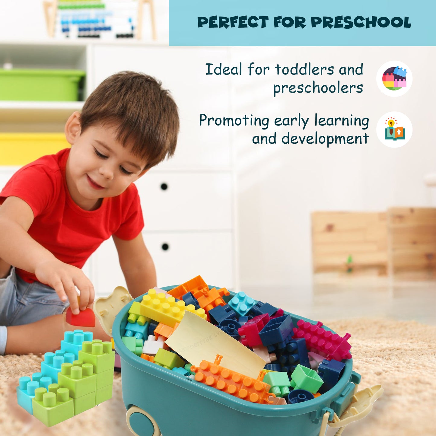 FUNFY 150-Pieces Building Block Set with Convenient Storage Box | Made of Food Grade Material | Multicolor | Endless Creative Possibilities and Easy Organization | Preschool Toys for Kids
