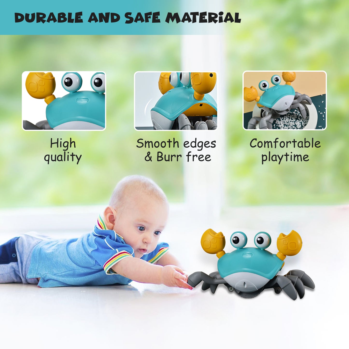 FUNFY Crawling Crab Baby Toy with Rechargeable Battery |Material: Plasic| Lights & Music| Interactive Learning & Entertainment Toys for Infants, Toddlers, & Kids | Color:Yellow