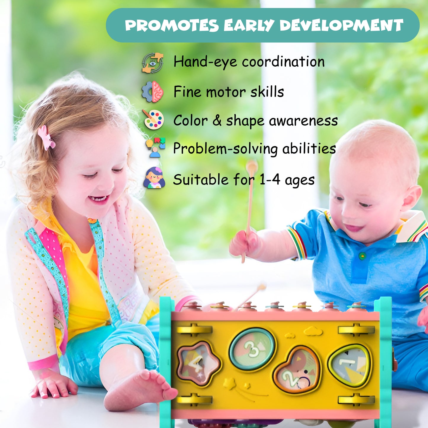 FUNFY 8-in-1 Montessori Educational Toy | Material: Plastic | Multifunctional Learning Cube with Fishing Game, Xylophone, and More for Early Childhood Development | Perfect Gift for Toddlers Ages