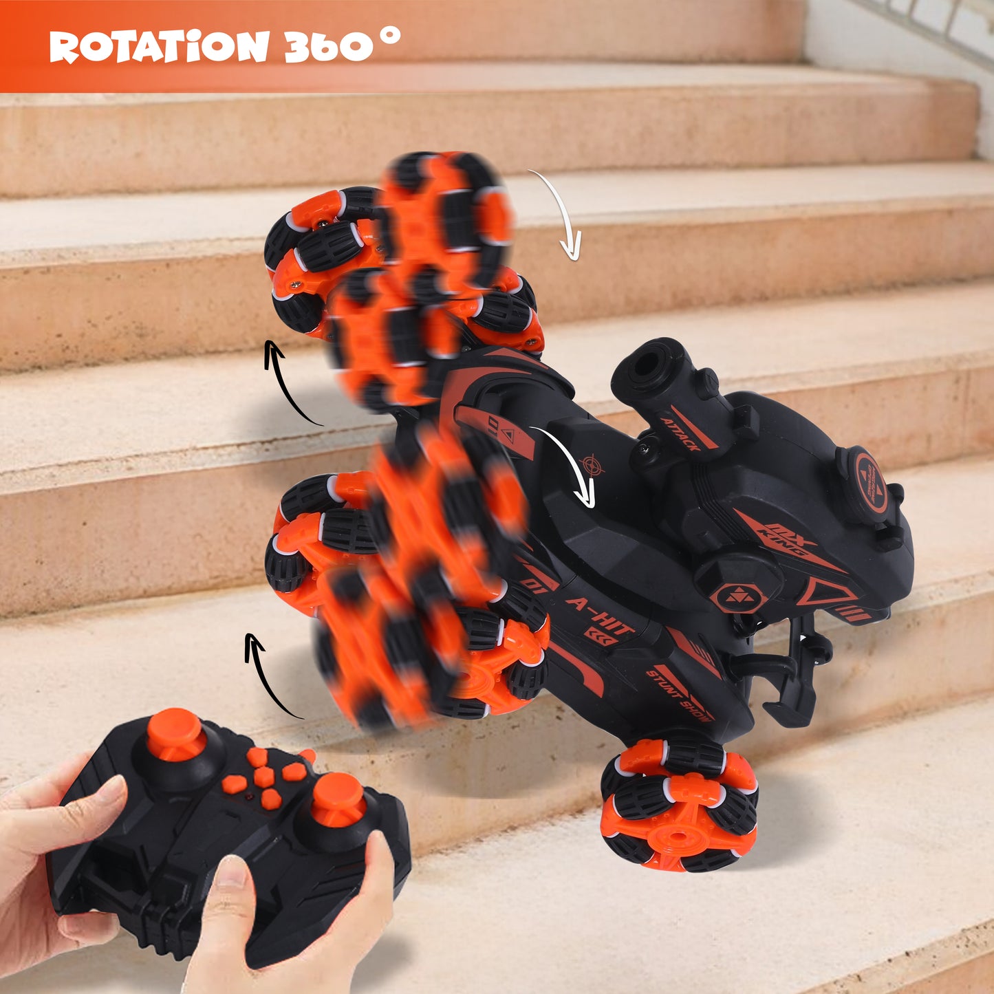 FUNFY 1:16 Scale 6 Wheels Climbing and Shooting Stunt RC Car | Black | With 6 Wheels for 45 Degree Drive, fog Effect, Obstacle Crossing, 4WD and Rechargeable Battery for Kids and Gifting