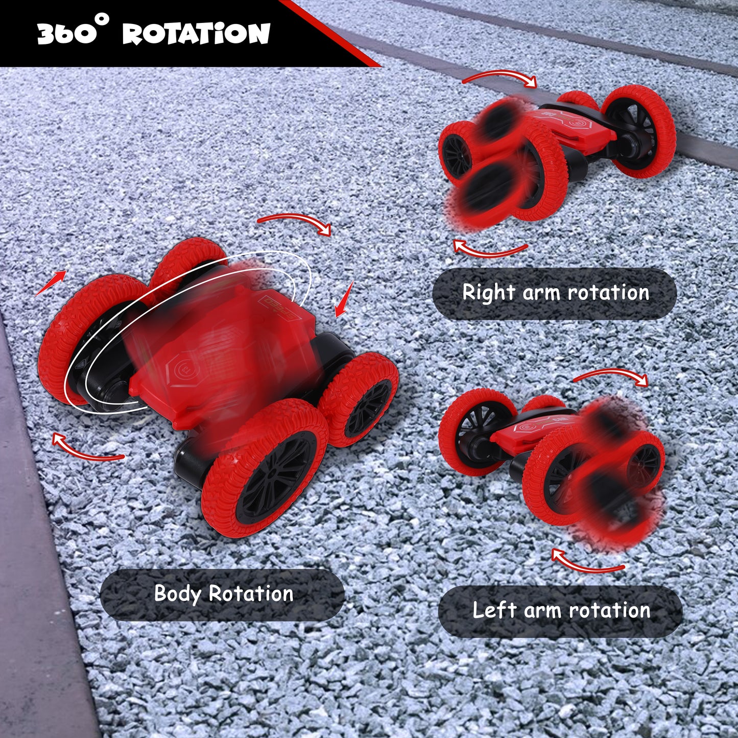 FUNFY 4WD High-Speed RC Butterfly Stunt Toy Car | Assorted | With 360° Flat and V Shape Rotation, Double Side Drive | Anti-Slip Shock Proof Tyres | Displaying Various Messages for Kids