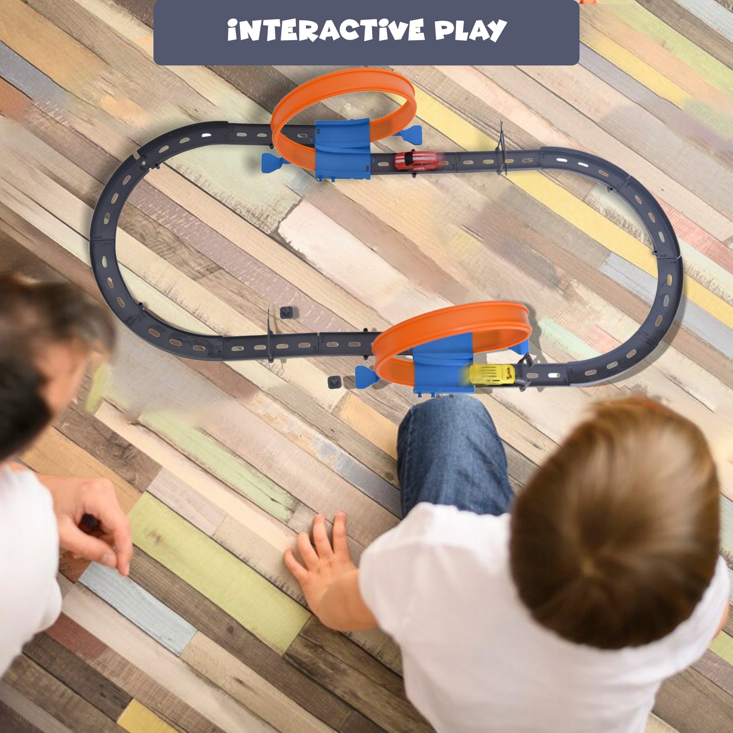 FUNFY Extreme Speed Track Racing Cars Set | With Track and Two Cars | Multicolor | Plastic | Pull-Back and Release Cars | Perfect for Thrilling Races and Imaginative Play | For Kids