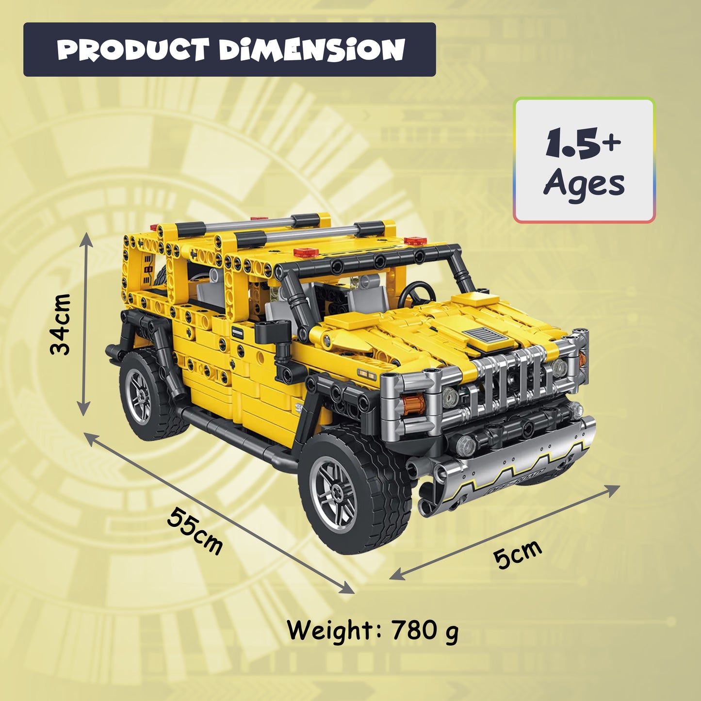 FUNFY 1010 Pcs 2-in-1 Pull Back Car and Transformer Building Blocks Toy | Yellow | ABS Plastic | This Deformation Car Become Transformer Figure | Perfect for Giftings | Action Figure