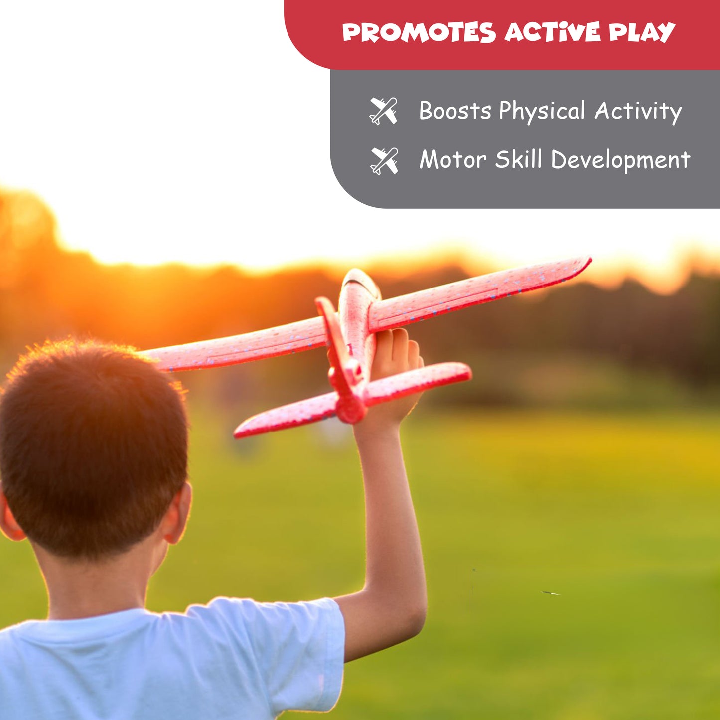 FUNFY Outdoor Foam Airplane Launcher Gun | EPP Polymer and Plastic |Blue and Red |2 Aircraft Gliders for Exciting Aerial Adventures | Provides Hours of Entertainment for Kids