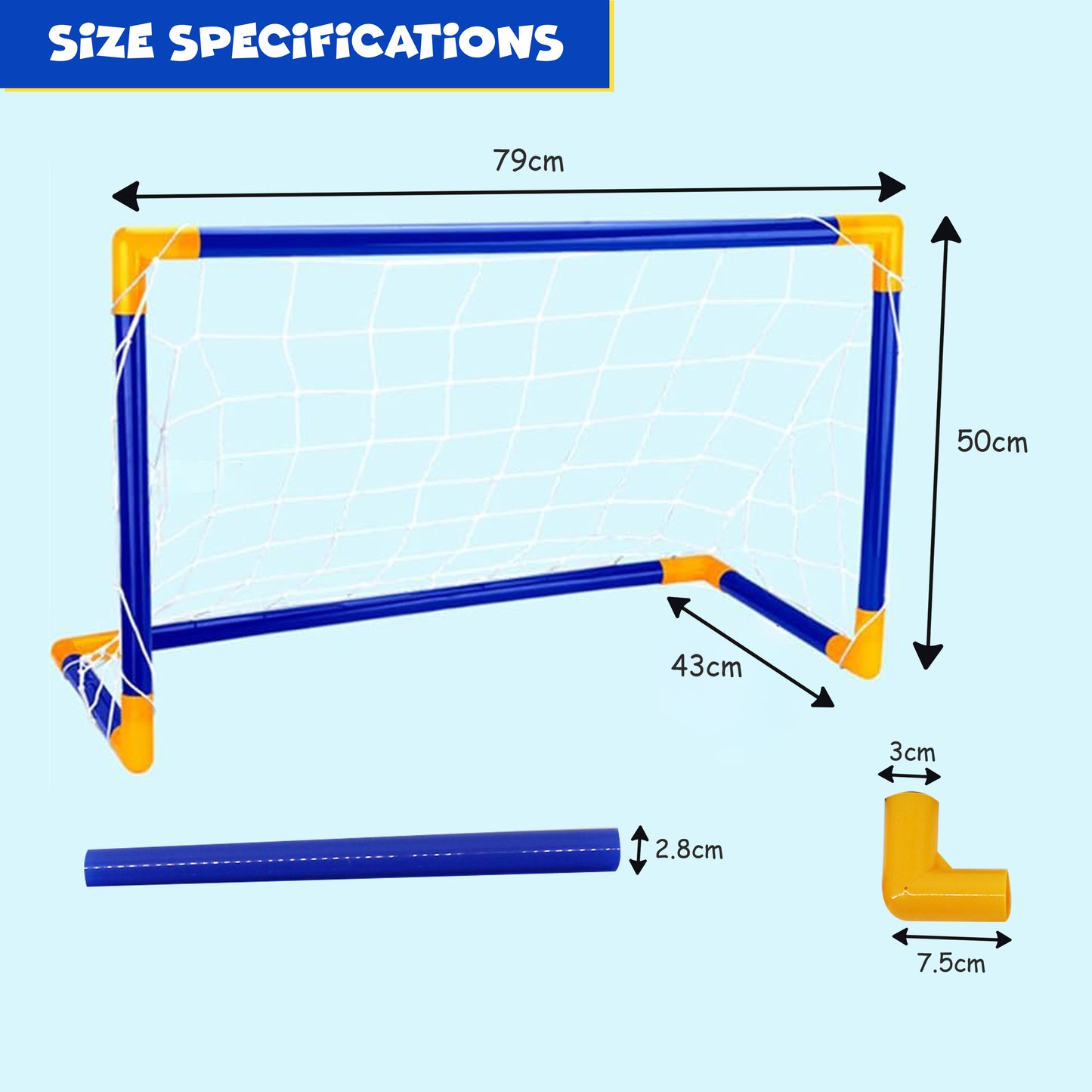FUNFY Football/Soccer Goal Post Set | Plastic | Contains Pump, Goal Post And Football | Features 2.8 cm Diameter Pipes, 3 cm Diameter Joints For Sturdy Construction | For Kids