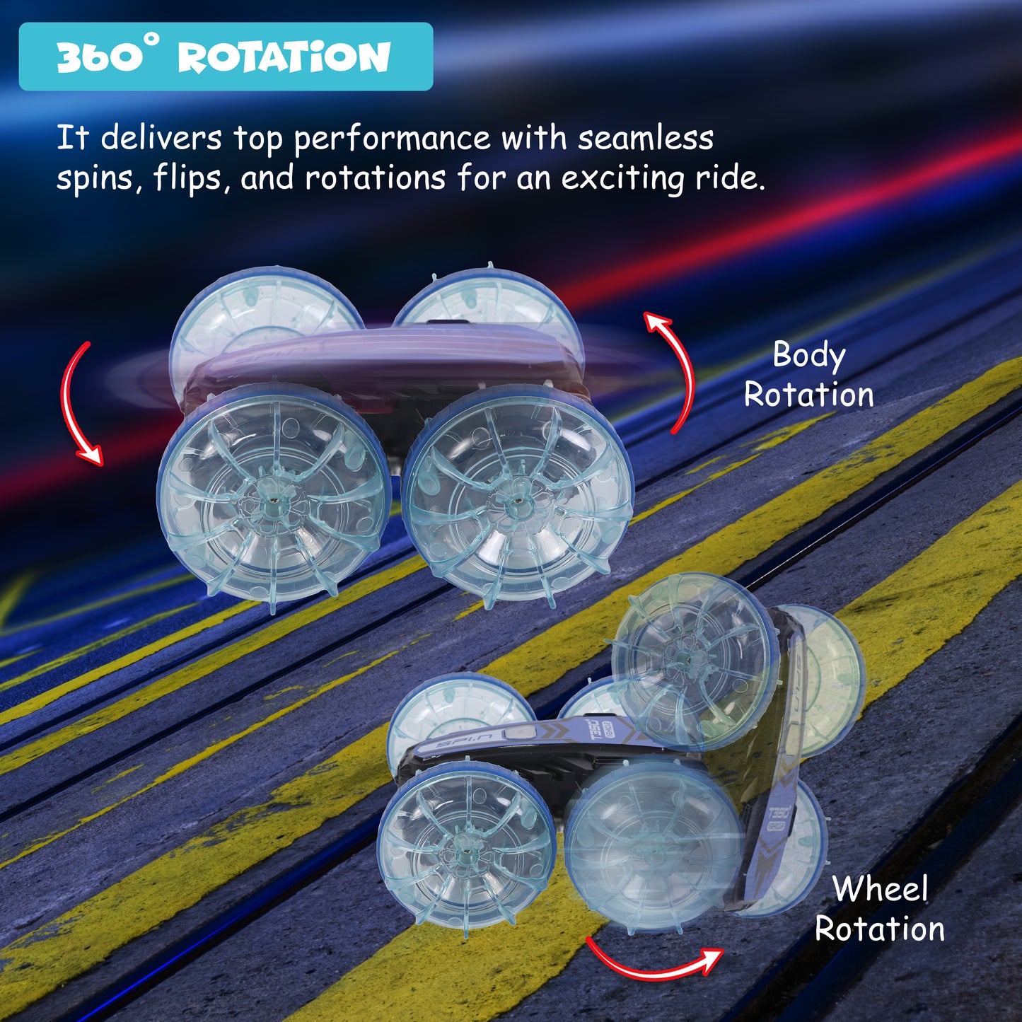 FUNFY Aqua Stunt RC Car With Illuminating Lights | 4WD with Water-Resistant | Multicolor |Kids All-Terrain Marvel Delivers Thrilling Stunts both on Land and in Aquatic Environments