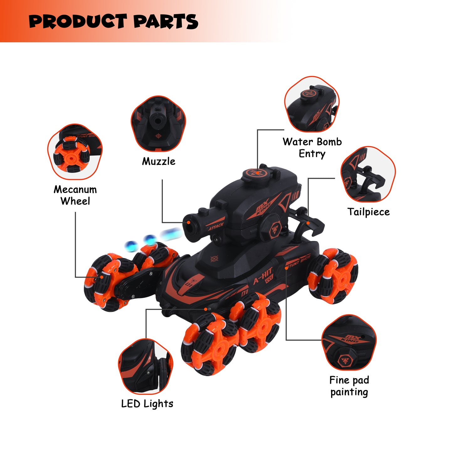 FUNFY 1:16 Scale 6 Wheels Climbing and Shooting Stunt RC Car | Black | With 6 Wheels for 45 Degree Drive, fog Effect, Obstacle Crossing, 4WD and Rechargeable Battery for Kids and Gifting