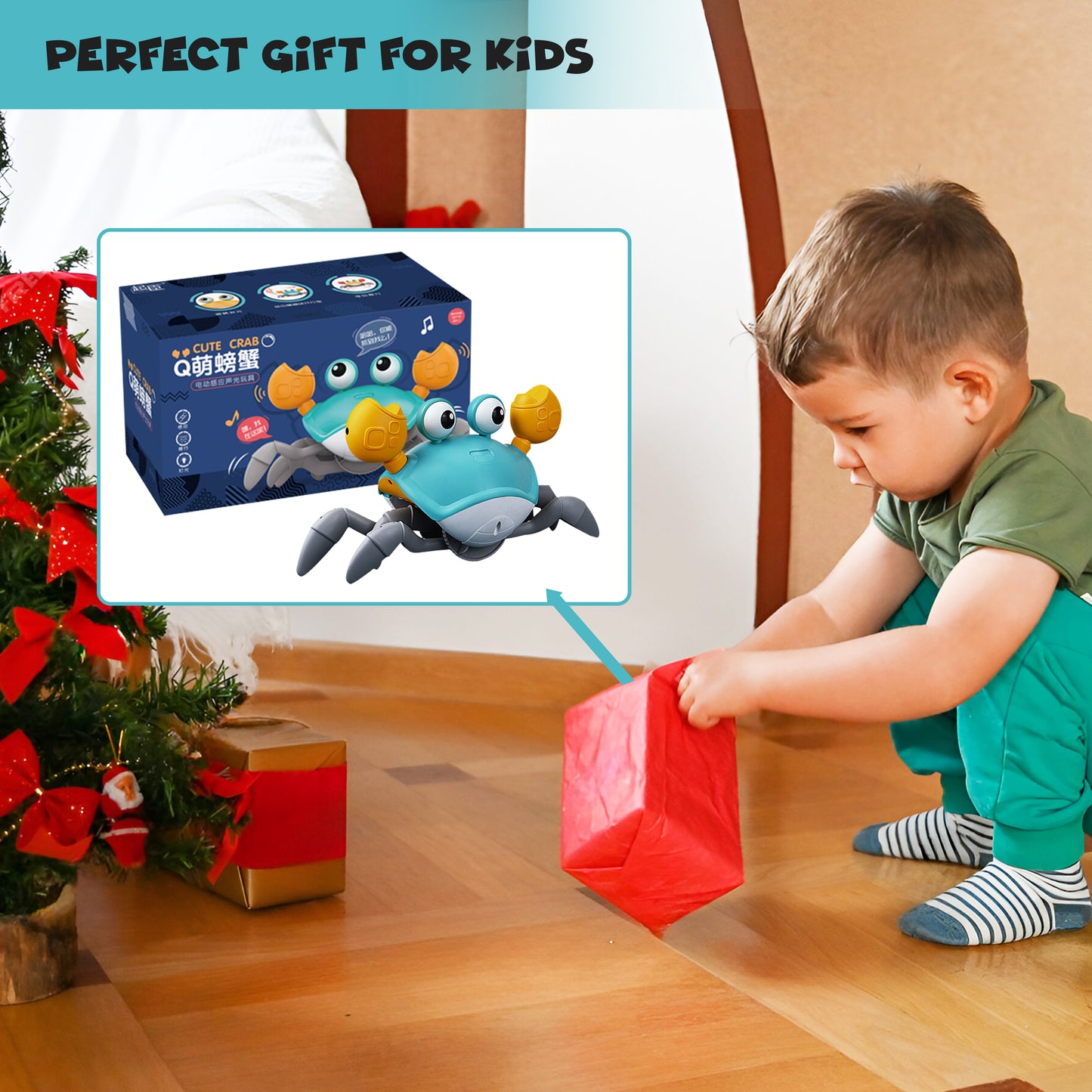 FUNFY Crawling Crab Baby Toy with Rechargeable Battery |Material: Plasic| Lights & Music| Interactive Learning & Entertainment Toys for Infants, Toddlers, & Kids | Color:Yellow