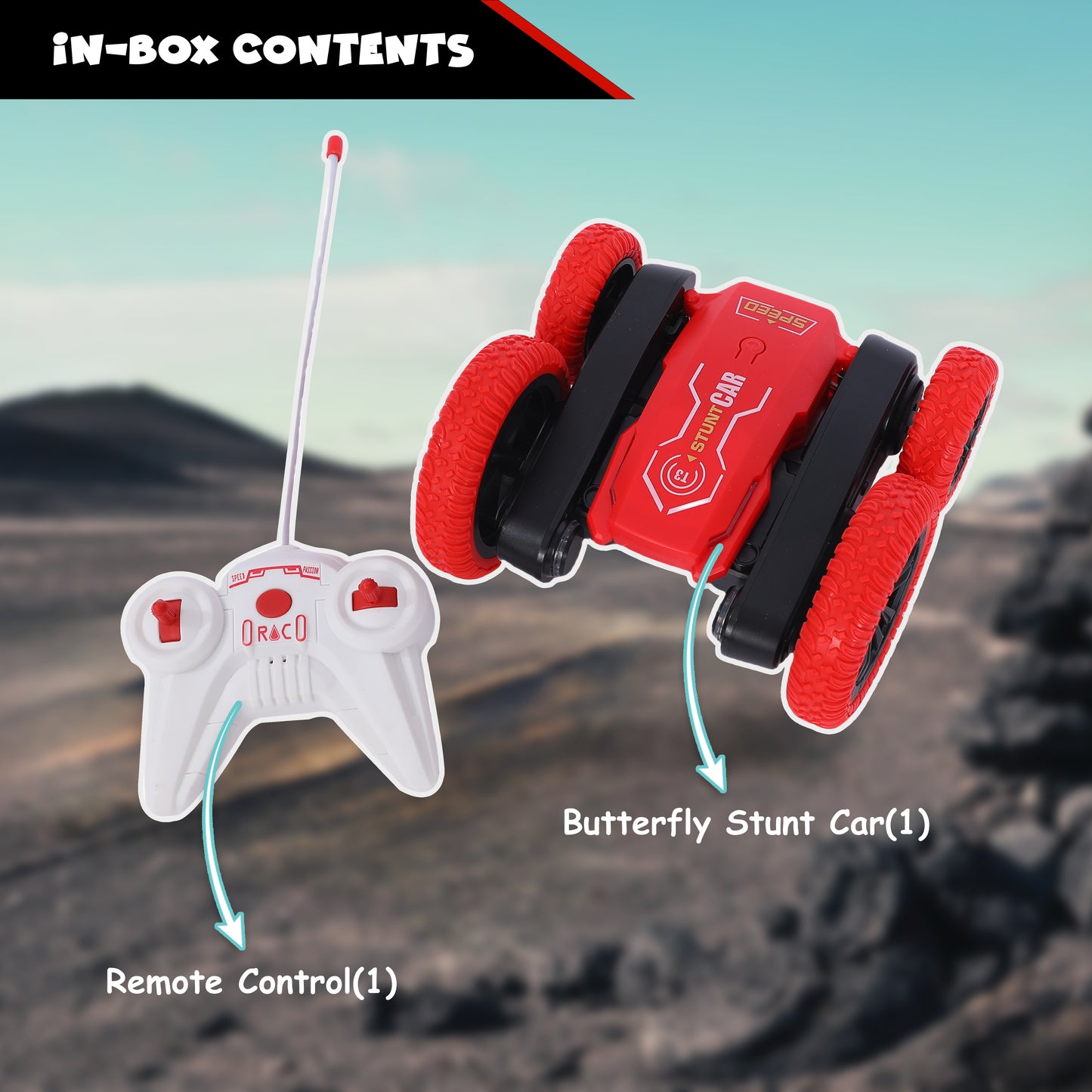 FUNFY 4WD High-Speed RC Butterfly Stunt Toy Car | Assorted | With 360° Flat and V Shape Rotation, Double Side Drive | Anti-Slip Shock Proof Tyres | Displaying Various Messages for Kids