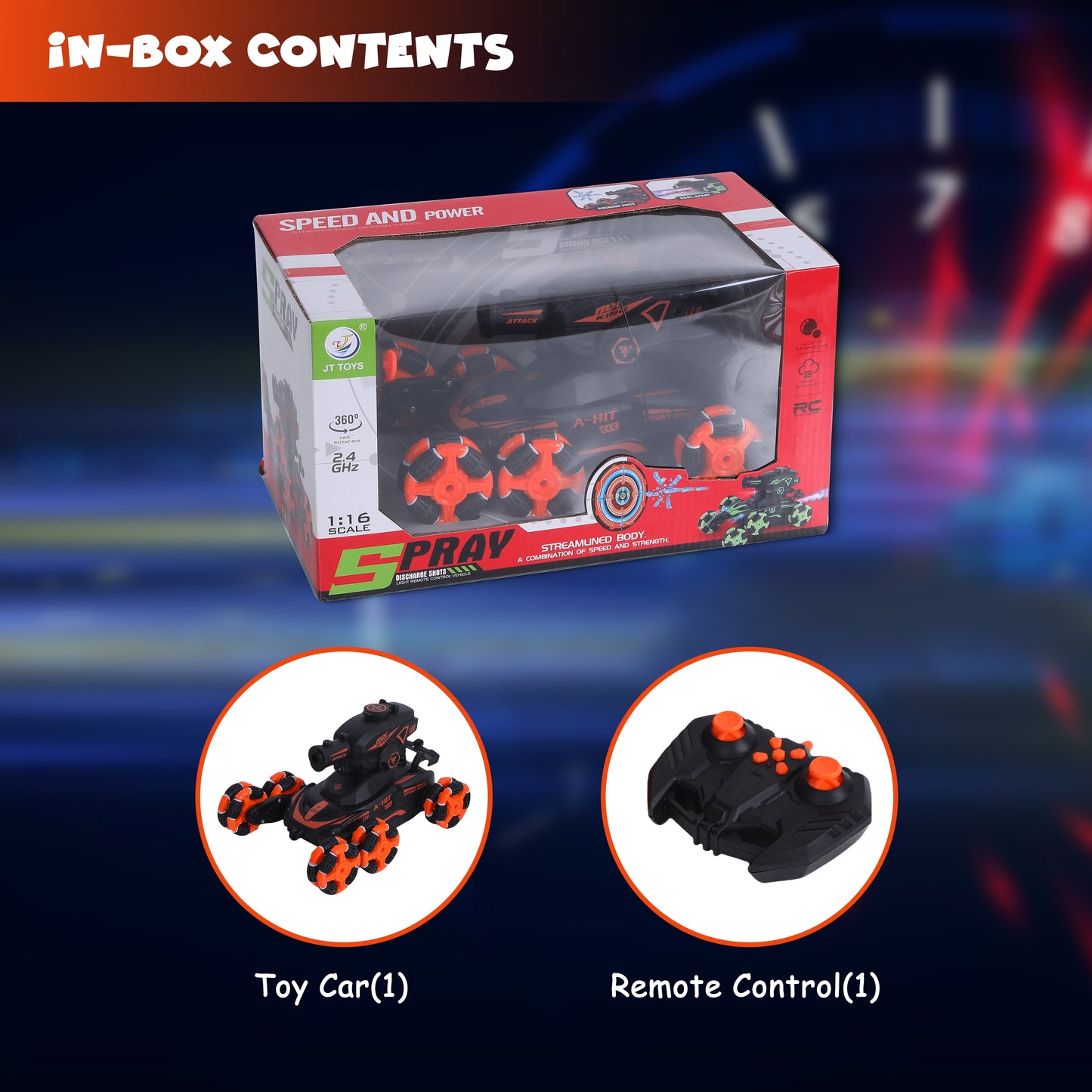 FUNFY 1:16 Scale 6 Wheels Climbing and Shooting Stunt RC Car | Black | With 6 Wheels for 45 Degree Drive, fog Effect, Obstacle Crossing, 4WD and Rechargeable Battery for Kids and Gifting