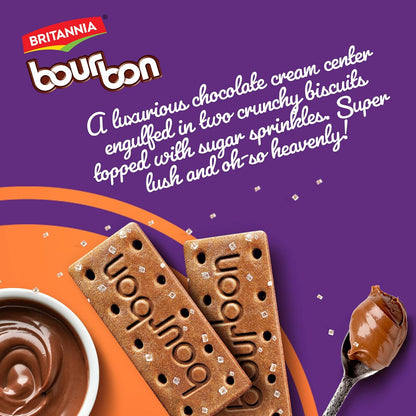 Britannia Bourbon The Original Cappuccino Crème Biscuits | Smooth Chocolate Cappuccino Cream Filling Crunchy Tea-Time Snack with Sugar Crystals (390g)