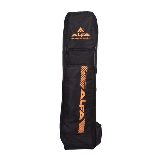 ALFA Cyclone Hockey Stick Cum KIT Bag |Color : Black-Mango |Size : Adjustable |Material : Polyester | Durable and Ventilated | Dual Functionality | Spacious Compartments | Comfortable Padded Straps | Reinforced Stitching | Easy Access Design.