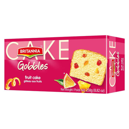 Britannia Fruit Flavored Cake | Tea Snacks Soft & Delicious Eggless Cake with Rich Fruit Bits Perfect for Breakfast & Tea Time (250g) Pack of 1