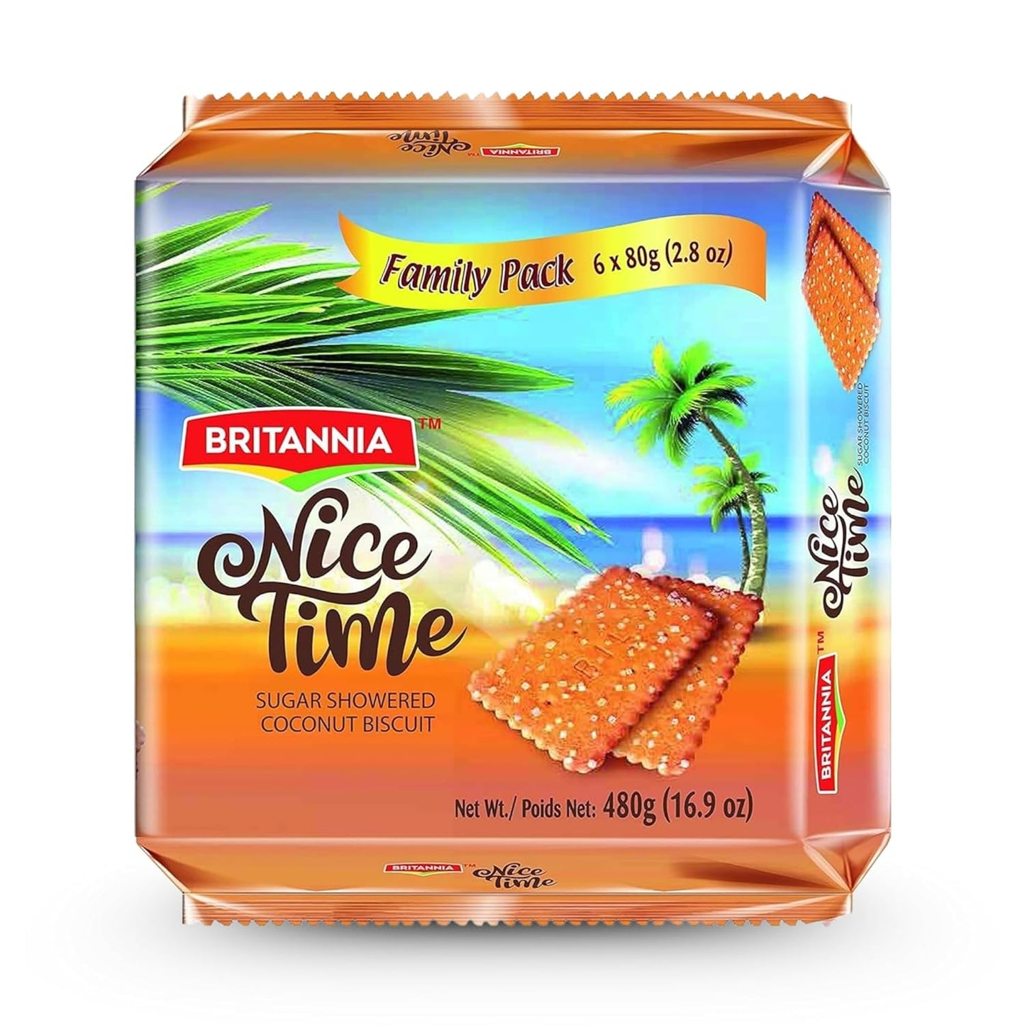 Britannia Nice Time 16.9oz (480g) | Delicious Coconut Biscuit Crunchy - Kids Favorite Breakfast & Tea Time Snacks (Pack of 1)