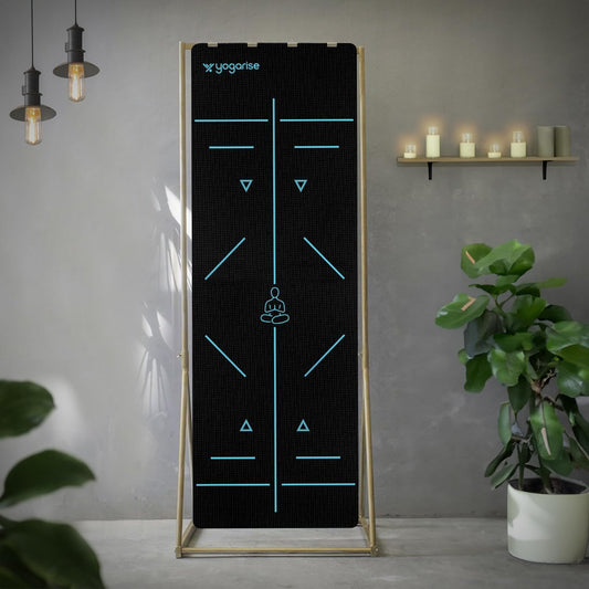 Yogarise NBR Yoga Mat with Sleek 2-in-1 Yoga Strap for Men and Women, Non-Slip Texture, Extra Wide & Thick Exercise Mat For Home, Pilates, Gym & Fitness (Blue & Black)