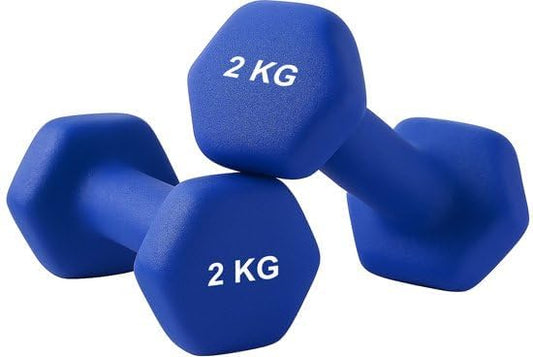 Endless Neoprene Coated Fixed Dumbbell for Gym Exercises, Pair of 2 kg (2 x 4.4 lb), Material: Iron with Vinyl Coat, Weights for Women and Men, Sky Blue